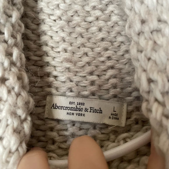 Abercrombie Wool + Alpaca Cream Heavy Chunky Knit Sweater Cowl Turtleneck Sz L - Picture 4 of 5